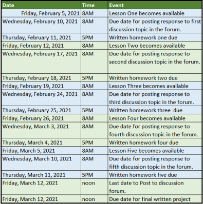 Course Calendar