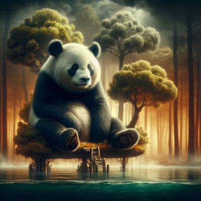 Panda bear sitting in trees image,