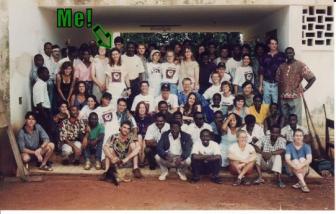 In-country Training ~   The first three months of my Peace Corps service was spent at the in-country training site.  Believe it or not, we are pictured here on a breezeway between buildings at the University of M'Biki, located in the rain forest region of southwestern Central African Republic.  The intensive training classes focused on three areas: Language (French and Sango), Project Development and Management, and Cross-Cultural Studies.  Incidently, we were not permitted to speak in English, except in our barricks at night.  Total immersion is the quickest way to learn a second (and third) language, but the stress of training in a language you don't...